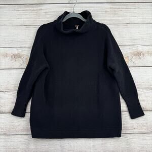 Free People Oversized 3/4 Sleeve Rib Knit Mock Neck Sweater Womens XS Black